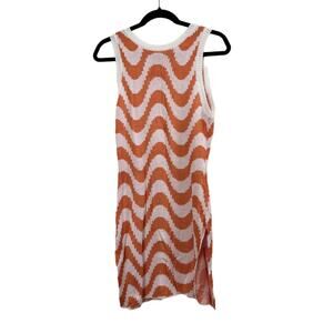NWOT Striped Crochet Mesh Split Thigh Round Neck Sleeveless Cover Up Dress Small